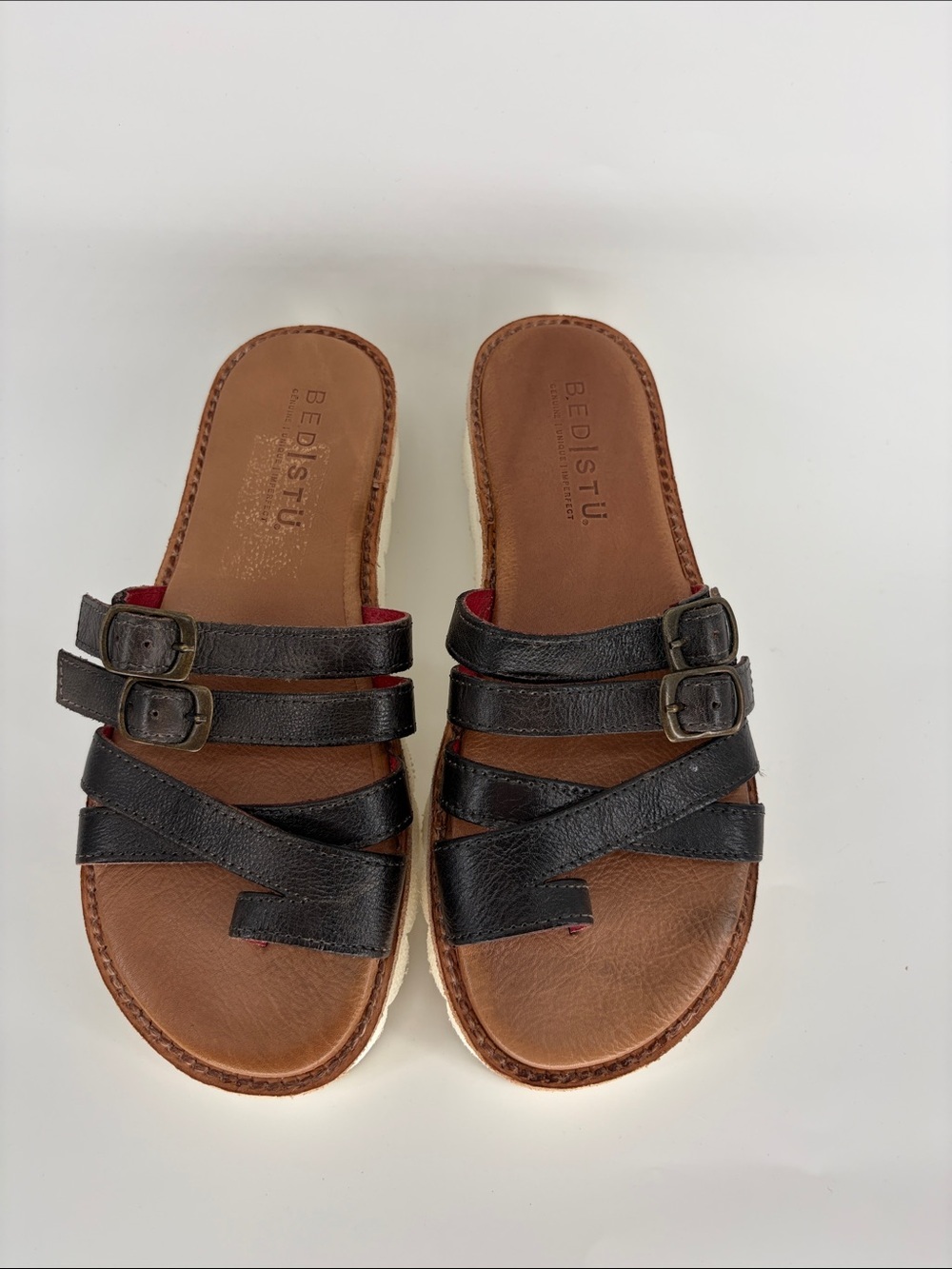 BED|STU Holland Black and Tan Multi-Strap Slide Sandals